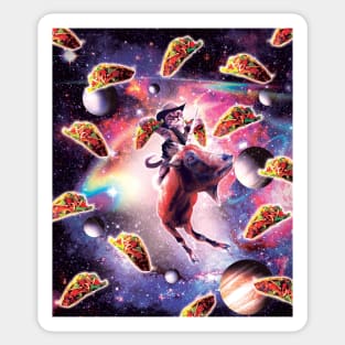 Cowboy Space Cat On Goat Unicorn - Taco Sticker